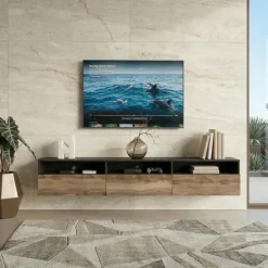 Mobile porta TV 270x42h cm moderno noce antico nero frassinato Emotion Gihome®