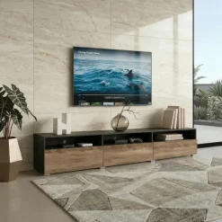 Mobile porta TV 270x42h cm moderno noce antico nero frassinato Emotion Gihome®
