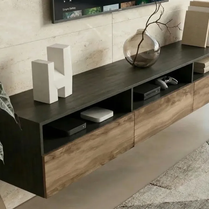 Mobile porta TV 270x42h cm moderno noce antico nero frassinato Emotion Gihome®