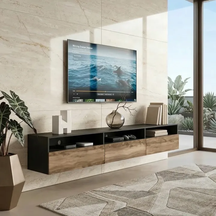 Mobile porta TV 270x42h cm moderno noce antico nero frassinato Emotion Gihome®