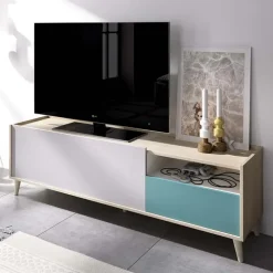 Mobile porta TV 155x47h cm moderno rovere grigio bianco petrolio Dominic