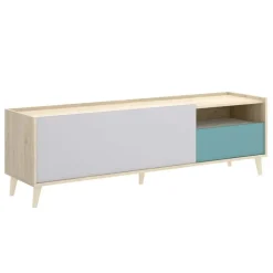 Mobile porta TV 155x47h cm moderno rovere grigio bianco petrolio Dominic