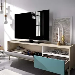 Mobile porta TV 155x47h cm moderno rovere grigio bianco petrolio Dominic