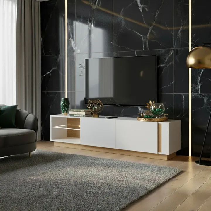Mobile porta TV 187x46h cm moderno soggiorno bianco rovere Noa Gihome®