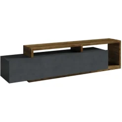 Mobile porta TV 219x52h cm moderno soggiorno antracite spatolato noce Megan Gihome®