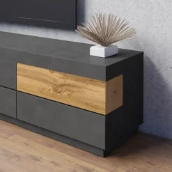 Mobile porta TV 206x54h cm moderno soggiorno antracite rovere Bahama