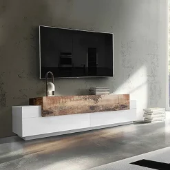 Mobile porta TV 200x52h cm moderno soggiorno bianco pero Milos Gihome®