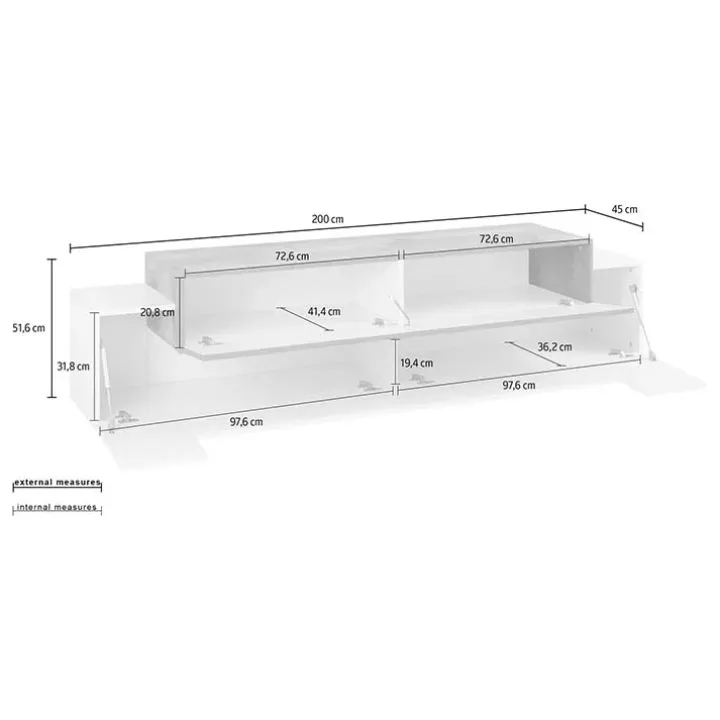 Mobile porta TV 200x52h cm moderno soggiorno bianco pero Milos Gihome®