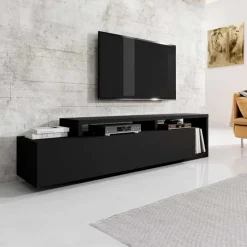 Mobile porta TV 219x52h cm moderno soggiorno nero opaco Megan Gihome®