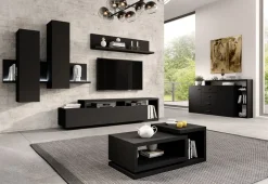 Mobile porta TV 219x52h cm moderno soggiorno nero opaco Megan Gihome®