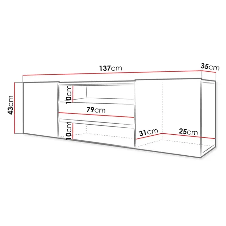 Mobile porta TV 137x43h cm moderno soggiorno bianco Rice