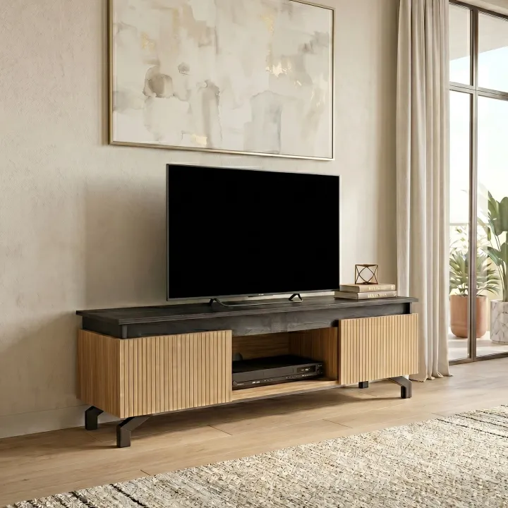 Mobile porta TV 130x44h cm reversibile rovere nero frassinato Norcia