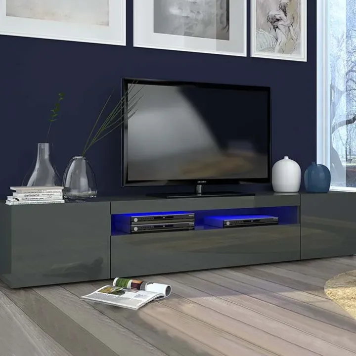 Mobile porta TV 200x37h cm soggiorno antracite Light Big Gihome®