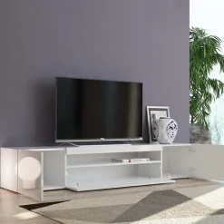Mobile porta TV 200x37h cm soggiorno bianco laccato lucido Light Big Gihome®