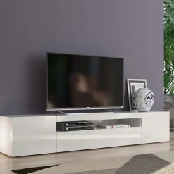 Mobile porta TV 200x37h cm soggiorno bianco laccato lucido Light Big Gihome®