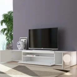Mobile porta TV 200x37h cm soggiorno bianco laccato lucido Light Big Gihome®