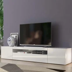 Mobile porta TV 200x37h cm soggiorno bianco laccato lucido Light Big Gihome®