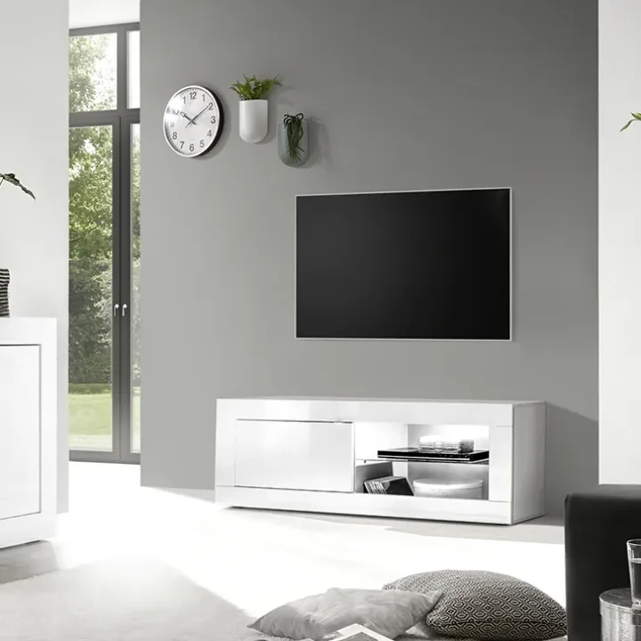 Mobile porta TV 140x56h cm soggiorno bianco lucido Eternity