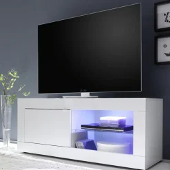 Mobile porta TV 140x56h cm soggiorno bianco lucido Eternity
