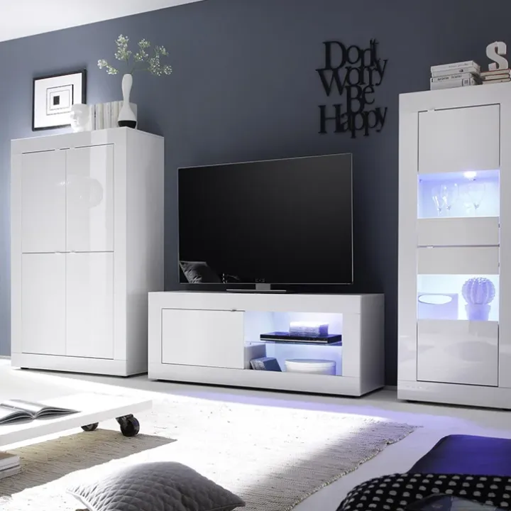 Mobile porta TV 140x56h cm soggiorno bianco lucido Eternity