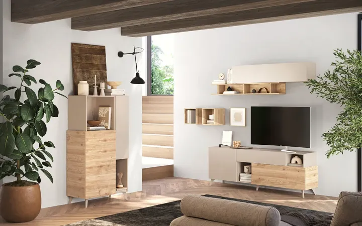 Mobile porta TV 181x67h cm soggiorno beige rovere chiaro Witty