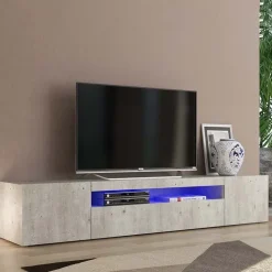 Mobile porta TV 200x37h cm soggiorno cemento Light Big Gihome®