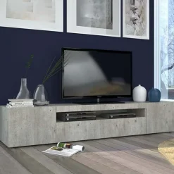 Mobile porta TV 200x37h cm soggiorno cemento Light Big Gihome®