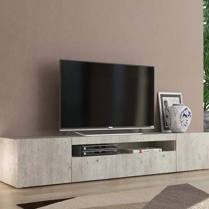 Mobile porta TV 200x37h cm soggiorno cemento Light Big Gihome®