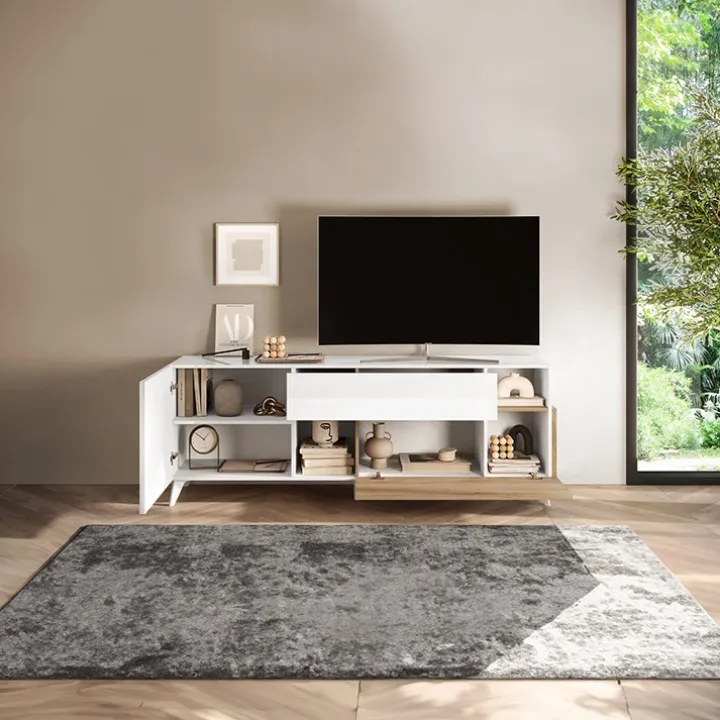 Mobile porta TV 181x67h cm soggiorno bianco lucido rovere chiaro Witty