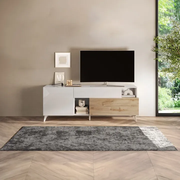 Mobile porta TV 181x67h cm soggiorno bianco lucido rovere chiaro Witty