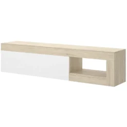 Mobile porta TV 204x48h cm soggiorno rovere bianco lucido Manfred