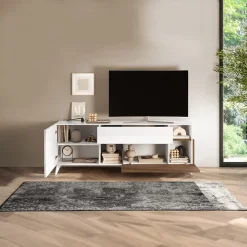 Mobile porta TV 181x67h cm soggiorno bianco lucido rovere scuro Witty