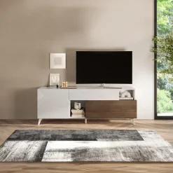 Mobile porta TV 181x67h cm soggiorno bianco lucido rovere scuro Witty