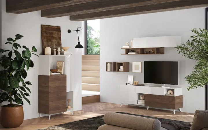 Mobile porta TV 181x67h cm soggiorno bianco lucido rovere scuro Witty