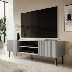 Mobile porta TV 180x57h cm soggiorno grigio chiaro nero Cadice