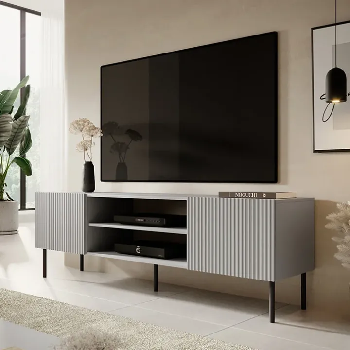 Mobile porta TV 180x57h cm soggiorno grigio chiaro nero Cadice