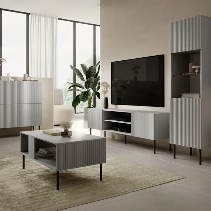Mobile porta TV 180x57h cm soggiorno grigio chiaro nero Cadice