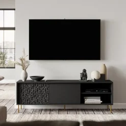 Mobile porta TV 180x58h cm soggiorno nero oro Osaka