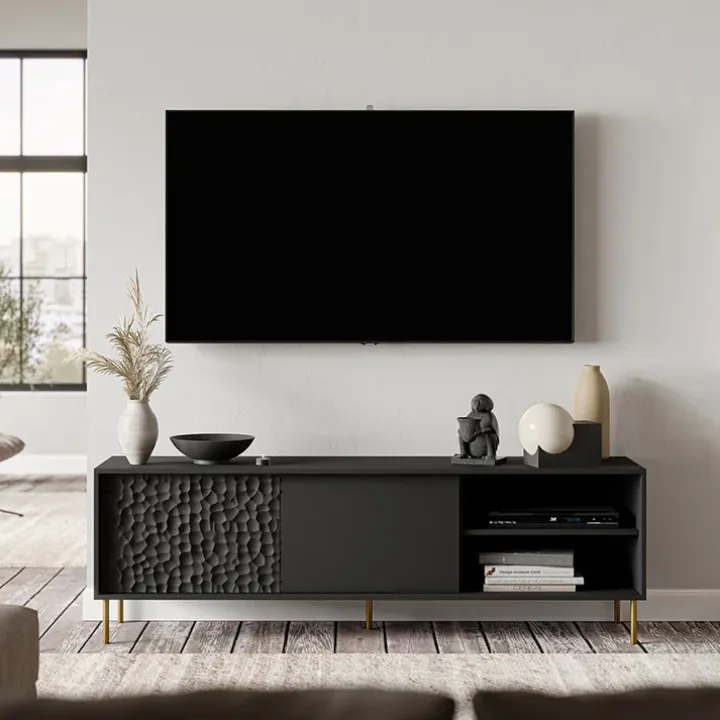 Mobile porta TV 180x58h cm soggiorno nero oro Osaka
