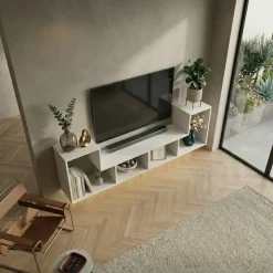 Mobile porta TV 183x54h cm 4 vani a vista moderno multifunzione bianco Camaleo