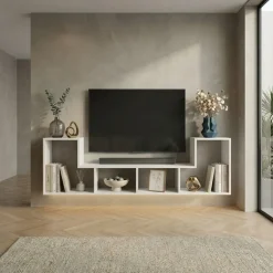 Mobile porta TV 183x54h cm 4 vani a vista moderno multifunzione bianco Camaleo