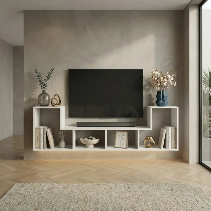 Mobile porta TV 183x54h cm 4 vani a vista moderno multifunzione bianco Camaleo