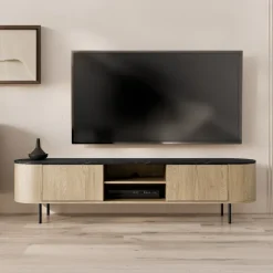 Mobile porta tv 184x45h cm 2 vani rovere effetto marmo nero Roundi