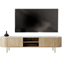 Mobile porta tv 184x45h cm 2 vani rovere effetto marmo bianco Roundi