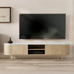 Mobile porta tv 184x45h cm 2 vani rovere effetto marmo bianco Roundi