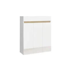 Mobile scarpiera multiuso ingresso 94x114h cm 3 ante 1 cassetto bianco lucido top rovere Noren