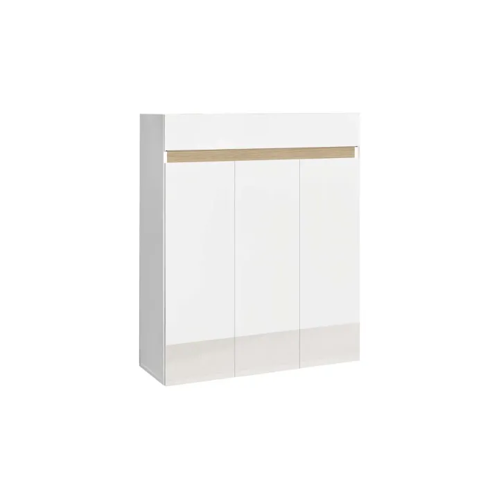 Mobile scarpiera multiuso ingresso 94x114h cm 3 ante 1 cassetto bianco lucido top rovere Noren