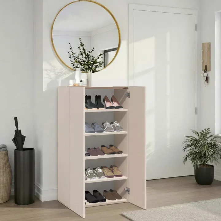 Mobile scarpiera multiuso ingresso 63x114h cm 2 ante beige cashmere top rovere scuro Mercor