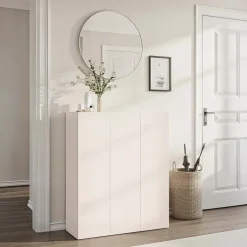 Mobile scarpiera multiuso ingresso 94x114h cm 3 ante beige cashmere top rovere scuro Mercor