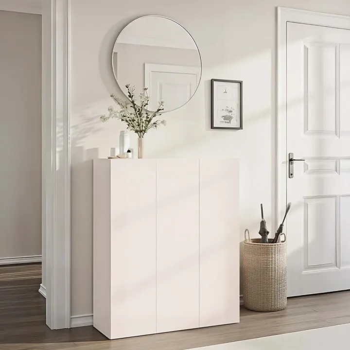 Mobile scarpiera multiuso ingresso 94x114h cm 3 ante beige cashmere top rovere scuro Mercor